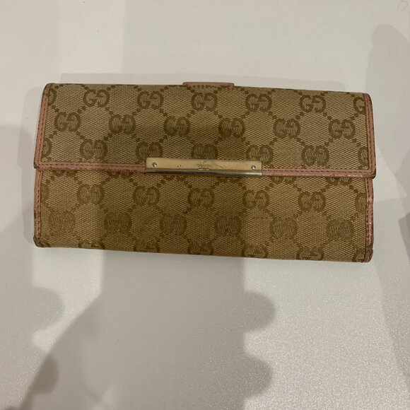 Gucci Beige GG Canvas Long Wallet Sku#84184 (Gently used, snap loose) - Picture 1 of 12